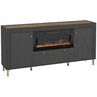 Mirjan24 Sideboard Mossa 2D1S Mo07 mit Kamin , Schwarz , Kunststoff , Rechteckig,Rechteckig , 177x84x40 cm , Kleinmöbel, Kommoden, Sideboards