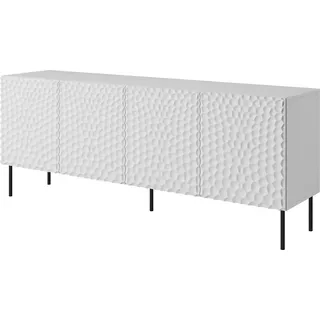 Furniture24 Kommode Hole Sideboard 190 cm 4 türiger Wohnzimmerschrank Schrank Weiß - Weiß