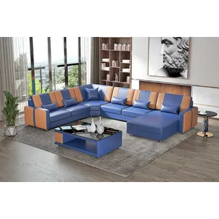 Große Wohnlandschaft Sofa Ecksofa U Form Grau Kunstleder XXL Modern JVmoebel - Blau