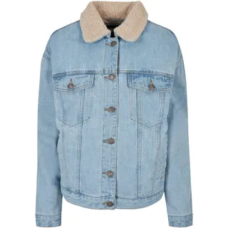 URBAN CLASSICS Women's TB5077-Ladies Oversized Sherpa Denim Jacket Jacke, clearblue Bleached, M