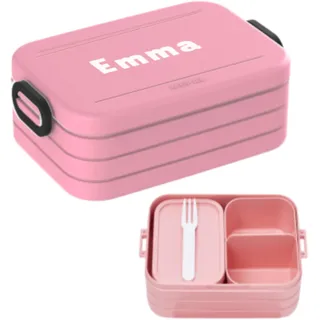 Mepal Bento Lunchbox Take A Break Midi - Personalisierte Brotdose mit Namen - Bento-Fach & Gabel - Geeignet für bis zu 4 Butterbrote - BPA-frei & Spülmaschinenfest - 900 ml - Nordic Pink