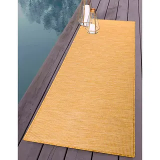 Carpet City Outdoorteppich »PALM 2778« rechteckig 5 mm Höhe Läufer, Wetterfest & UV-beständig, für Balkon, Terrasse, Küche, flach, gelb