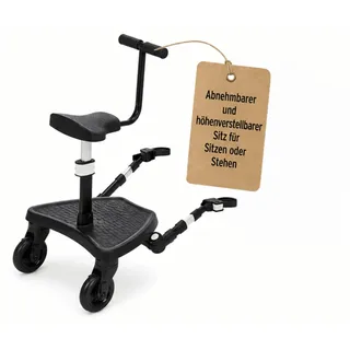 Fillikid FlexiRide Exklusiv Mitfahrbrett mit Sitz | Universal Kinderwagen-Board, abnehmbarer Sitz, rutschfest, gefedert, verstellbar & klappbar, bis 22kg