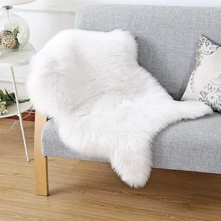 JXLOULAN Faux Lammfell Schaffell Flauschig Teppich 50 x 80 cm Nachahmung Wolle fellteppich Weiche Longhair Fell Bettvorleger Sofa Matte (Weiß)