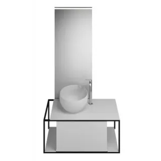 burgbad Junit Set Mineralguss-Waschtisch inklusive Waschtischunterschrank, Version links, inklusive Leuchtspiegel SFLG090, Breite: 900mm, SFLG090LF3148G0175, Farbe: Weiß Hochglanz / Weiß Glänzend