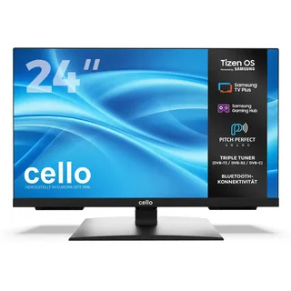 cello C2426TZH 24" Smart er LED-TV mit Tizen OS von Samsung, Bluetooth, Gaming Hub, Pitch Perfect Lautsprecher, ideal für Küche, Schlafzimmer und kleine Räume, Triple-Tuner