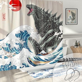 DESIHOM Lustiger Duschvorhang für Badezimmer, Anime, Monster, Dinosaurier, Cooler asiatischer japanischer Duschvorhang, Polyestergewebe, 183 x 183 cm, Mehrfarbig