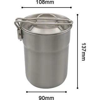 Camping-Tasse, Edelstahl, Kaffeetasse, tragbarer Kochtopf, 1 l, mit Deckel, klappbarer Griff für Picknick, Wandern, Rucksackreisen