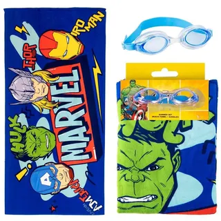 Avengers Badetuch für Jungen und Mädchen, weiches Kinderhandtuch und Schwimmbrille, beschlagfrei, Schwimmset für Kinder, für Strand, Pool und Sommer