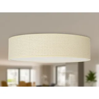 Runde LED Deckenleuchte mit Stoffschirm aus Rattan - Küchendeckenlampen dimmbar