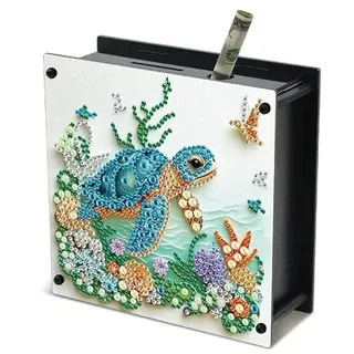 JISHSHAY Diamond Painting Spardose Schildkröte Diamant Painting Spardosen Tiere Diamaond Malerei Sparschwein Diamant Malerei Sparbüchse Diamantmalerei Piggy Bank Money Saving Box 14.9×14.9×5.4cm