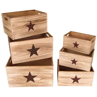 Deko-Holzkästen Stern 6er-Set Holzkiste Aufbewahrungskiste Aufbewahrungsbox deko