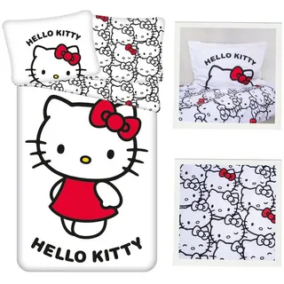 Jerry Fabrics Leinen Hello Kitty, 140x200, 70x90 cm - Weiß, Rot, Schwarz, Rosa