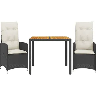 vidaXL 3-tlg. Garten-Bistro-Set mit Kissen Schwarz Poly Rattan - Schwarz