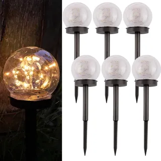 Lumiled 6 Stück Solar Gartenleuchte Solarlampe Solarkugeln für Garten Außen Leuchtkugel Kugel mit Erdspieß Dämmerungssensor Außenleuchte Wegeleuchte Klar LED IP44 Warmweiß ∅10