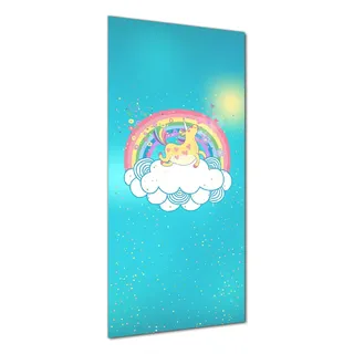 Wallario selbstklebende Duschrückwand 70 x 180 cm mit Motiv Lustiges Einhorn auf einer Wolke vor Regenbogen - Wandverkleidung mit Hochglanzlaminat in Glasoptik