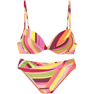 Push-Up-Bikini BRUNO BANANI, Damen, Gr. 36, Cup C, orange (orange bedruckt), Obermaterial: 80% Polyester, 20% Elasthan. Futter: 100% Polyamid, bedruckt, Bikini-Sets Push-Up-Bikini, mit edlem Zierring, Topseller