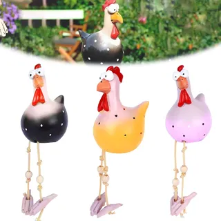 Keramik Huhn Gartendeko,3Pcs Handarbeit Gartenstatue Dekorative Henne Gartenstecker,Gartendeko Huhn Deko,Gartenfigur Gartendekoration,Harz Statue Bauernhof Balkon Wohnzimmer Deko,Dekorative Henne
