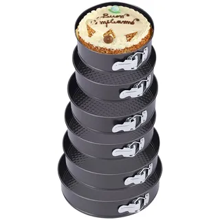 TIANLIN Springform-Set, 6 Stück Runde Kuchenform (Ø18–28 cm), Karbonstahl mit Antihaftbeschichtung, Auslaufsicherer Boden, Hitzebeständig bis 230°C, für Kuchen, Pizza & Quiches