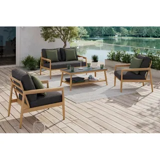 Ambia Garden Loungegarnitur , Anthrazit, Teakfarben , Metall, Textil, Stein , 4-teilig , Füllung: Polyester,Polyester , einzeln stellbar , 135x76x110 cm , wetterbeständig , Gartenmöbel, Loungemöbel, Loungegarnituren