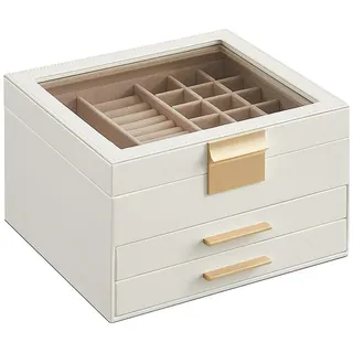 Calicosy Schmuckschatulle auf 3 Ebenen mit Glasdeckel und 2 Schubladen - L23,1 cm , Holzwerkstoff , 20.3x13.5x23.1 cm , Ordnen & Aufbewahren, Schmuckaufbewahrung