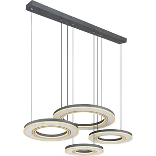 Globo Lighting Hängeleuchte Metall schwarz, weiß, Acryl opal, dimmbar, Farben fixierbar, Memoryfunktion, Nachtlicht, Höhe kürzbar, Fernbedienung, Batterie inkludiert 2x AAA 1.5V, 1 Ring DM:30cm, 2 Ringe DM:40cm, 1 Ring DM:50cm, LxBxH: 1000x500x1200mm, inkl. LED 80W 230V, 850-10200lm Source, 240-2765lm Output, CCT 2700-6000K - Schwarz