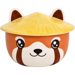 Elbenwald Roter Panda Kawaii Schale mit Deckel für Anime Fans Ramen-Bowl Müslischale rundumbedruckt 550 ml Keramik orange