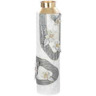 GILDE Bodenvase Cherry Blossom - Metall - Grau Weiß - Höhe 57cm x Ø 16cm - Gewischte Metallische Optik
