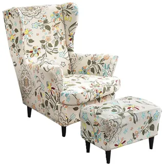 Highdi 2 Teilig Ohrensessel Überzug Mit Ottomane Schonbezug, Sessel-Überwürfe Ohrensessel Schonbezüge Bezug Sesselhusse Stretch Tiger Stuhlbezug mit Armlehne Hohe Rückenlehne (Nordischer Stil)