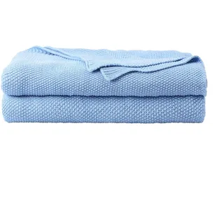 PiccoCasa Tagesdecke Baumwolle Strickdecke Sommerdecke pflegeleicht gesund als Sofadecke Sofaüberwurf für Fernsehen oder Lesen usw. Hellblau 130x150cm