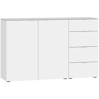 Jutzler Sideboard , Weiß , Holzwerkstoff , 2 Fächer , 4 Schubladen , 135x87x43 cm , Typenauswahl, in verschiedenen Größen erhältlich, Abdeckplatte aus Glas , Kleinmöbel, Kommoden, Sideboards