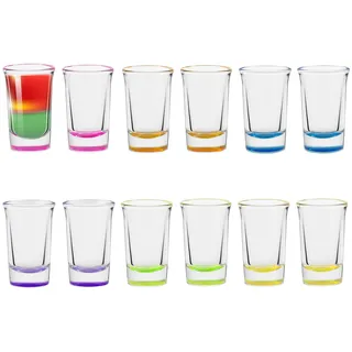 TREND FOR HOME Schnapsgläser 30 ml Shotgläser Set von 12 mit Schwerem Farbigem Boden Pinnchen Gläser aus Glas für Cocktails Wodka Jägermeister Espresso Likör Tequila Whisky, Spülmaschinenfest