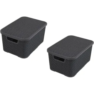 branq home essential Korb Rattan Design 2er Set Grösse M 10l 10 x 10 x 10 cm anthrazit
