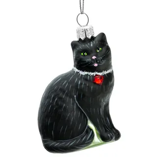 SIKORA Katze besondere Weihnachtskugel Glas Christbaumschmuck Deko Figur Weihnachten Anhänger Ornament - Meisterstücke - BS705, Variante:schwarz mit Kristall