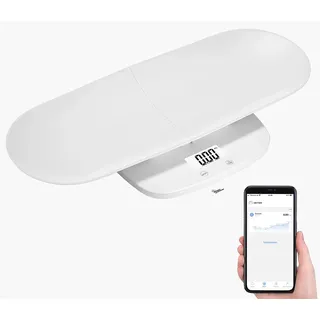 newgen medicals Babywaage: Smarte 3in1-Akku-Baby-, Tier- & Personenwaage, App, 50 g bis 120 kg (Waage, Bluetooth, 3in1-Waage, Hund)