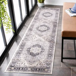 Carvapet Waschbar Läufer Teppich 60x240cm rutschfest Lang Dünner Teppiche Gegend Vintage Medaillon Grau Teppich für Wohnzimmer Schlafzimmer Küche