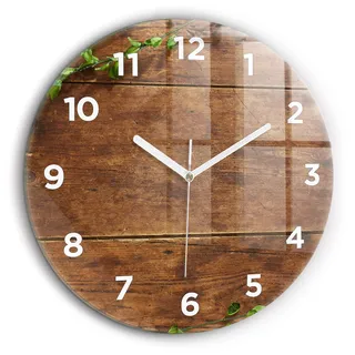 Wallfluent Große Wanduhr – Stilles Quarzuhrwerk - Uhr Dekoration Wohnzimmer Schlafzimmer Küche - Zifferblatt - weiße Zeiger - 60 cm - Rustikales Holz - Braun