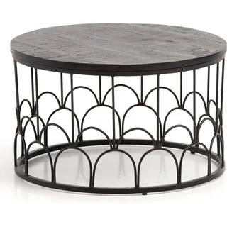 FineBuy Couchtisch Massivholz rund Ø60cm Schwarz Wohnzimmertisch Art-Deco Industrial