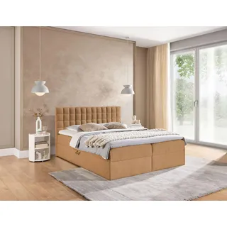 Boxspringbett Schlafzimmerbett TORIBO PREMIUM 200x220cm Stoff Coral Apricot - Orange