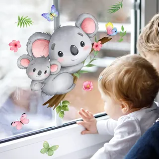 WandSticker4U®- Fensterbilder Kinder Tiere KOALA selbstklebend (50x35 cm) I Fenstersticker Kinder Tiere Schmetterlinge I Fensteraufkleber Fensterdeko Kinderzimmer Mädchen Junge Baby Frühling Sommer