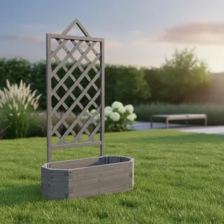 Spalier mit Blumenkasten Rankgitter Rosengitter Rankhilfe Rankkasten Rosen grau - Grau