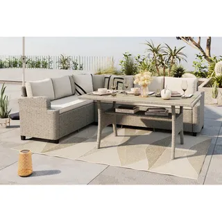 Ambia Garden Dining-Loungeset , Beige , Metall , 233x176 cm , gastro- und objekttauglich, regenabweisend, wetterfest, geeignet für Balkon , Gartenmöbel, Gartengarnituren, Gartenmöbel-Sets