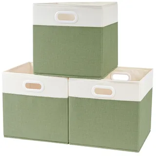 SOCOHOME Aufbewahrungsboxen Stoff,25x25x25cm Faltbare Aufbewahrungskörbe für Truhen Spielzeug Regal,Waschbar(Grün/Weiß, 3 Pack)