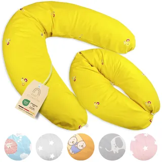 Baby's Stillkissen Seitenschläferkissen XXL - Lagerungskissen Baby | OekoTex zertifiziertes Stillkissen mit Bezug - 190cm großes Schwangerschaftskissen für Baby & Erwachsene - 100% Bio-Baumwolle