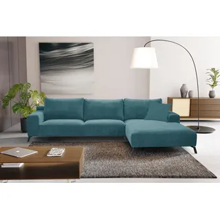 WERK2 Ecksofa »Faro L-Form«, XXL Design Ecksofa mit hohem Komfort in trendigem Cord & Samtvelours, blau