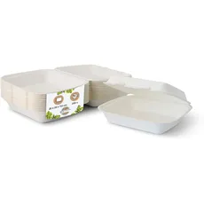 BIOZOYG Zuckerrohr Burger-Box mit Klapp-Deckel I 200 St. kompostierbare Imbiss-Verpackung aus Bagasse - biologisch abbaubar I Pommes-Menü-Box quadratisch I Lunch-To-Go-Box 25 x 20 x 7,5 cm 200 Stück