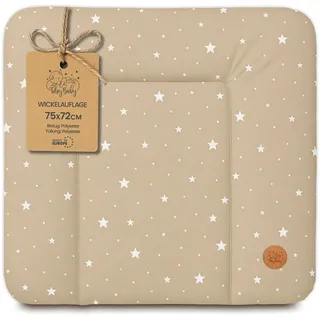 Wickelauflage Wickelunterlage abwaschbar und wasserdicht 75x72 cm - Wickelmatte zum Auflegen auf Wickeltisch Wickelaufsatz Wickelkommode oder Waschmaschine Oeko-Tex75 x 72 Beige mit Weiß Sternen