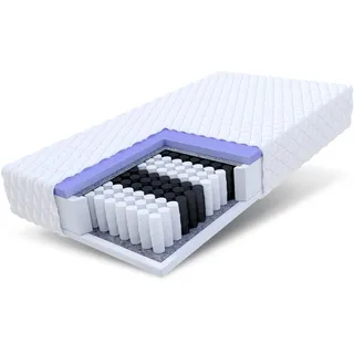 FDM Matratze 160x200 cm Härtegrad H2 H3 Höhe 23 cm Taschenfederkernmatratze Polyurethan-Schaum 7 Komfortzonen mit Hypoallergenem Waschbarem Jersey Bezug Oeko-Tex Mariner
