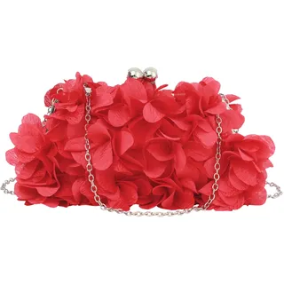 MEGAUK Damen Elegante Handtasche Blumen Clutch Seide Abendtasche Henkeltasche Crossbody Bag mit Kette Kisslock Design, Rot