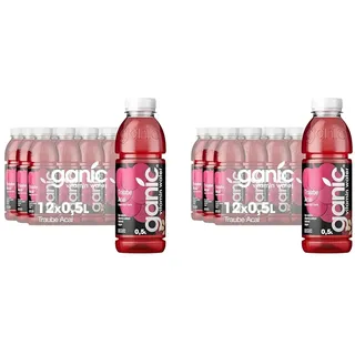 ganic Traube Acai - aromatisiertes Wasser, Vitaminwasser - Magnesium, Vitamin B6 und B12 - Kalorienarm, Vegan (12 x 500 ml) (Packung mit 2)